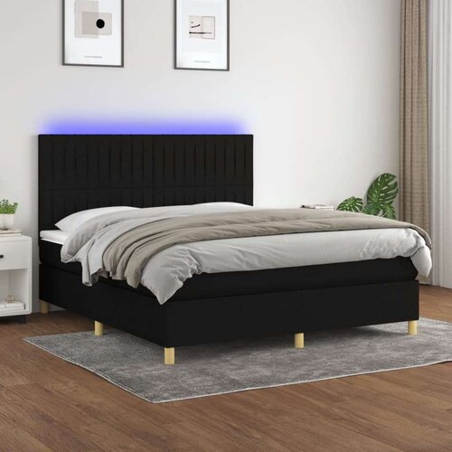  Box spring s madracem LED crni 160x200 cm od tkanine Slike