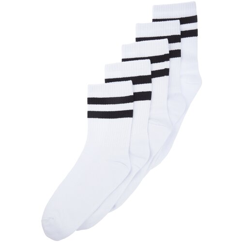 Trendyol White Men's 5-Pack Cotton Striped College-Tennis-Midsize Socks Slike