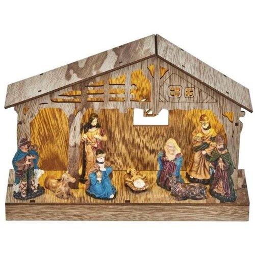  Božične jaslice lesene, 19 cm, 3x AA, notranje, topla bela, časovnik Cene