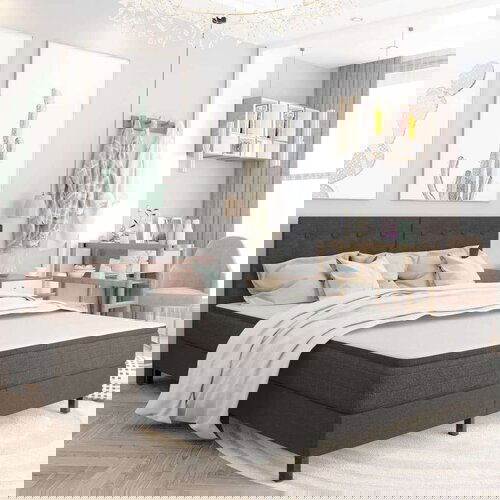  Boxspring postelja temno siva iz blaga 180x200 cm, (20646302) Slike