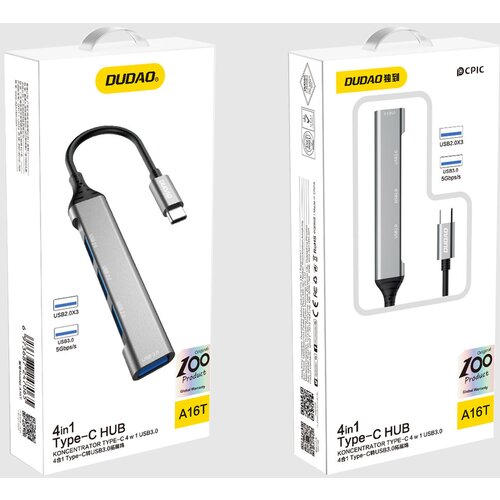 Dudao HUB razdelilni adapter iz vtičnice USB-C na 4x USB, črn, siv, (21980896) Cene