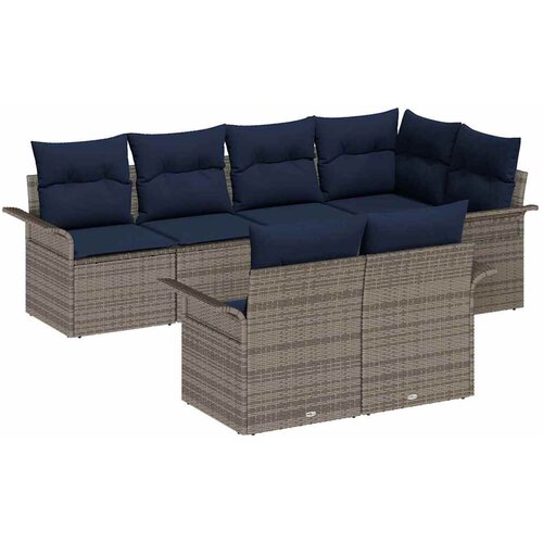 vidaXL Vrtna sedežna garnitura z blazino 7 pcs Siva Poly ratan, (5000022506) Cene