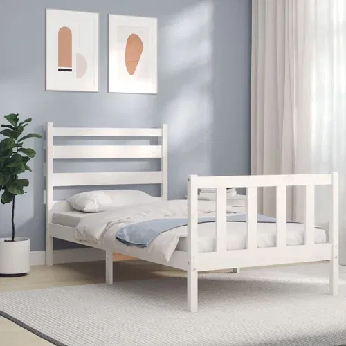  kreveta s uzglavljem bijeli 90 x 190 cm od masivnog drva