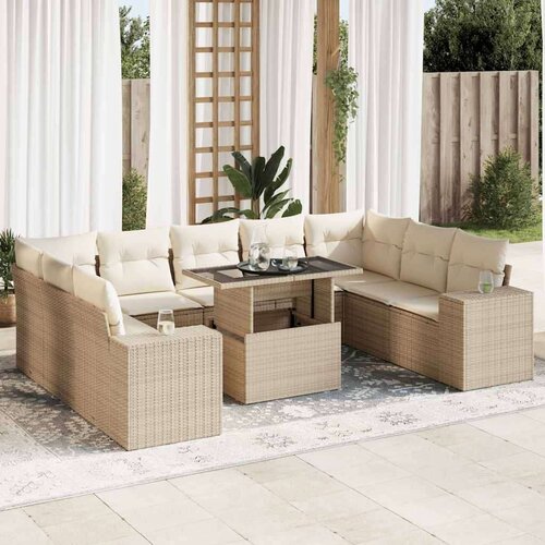 vidaXL 10-dijelni set vrtnih sofa s jastucima bež od poliratana Cijene