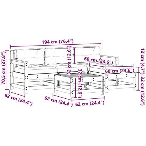  Set lounge namje&amp;scaron;taja za vrt 5 pcs Vosak smeđa i taupe - Vosak smeđa bor Slike