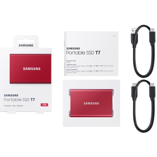 Samsung Portable T7 1TB crveni eksterni SSD MU-PC1T0R Slike