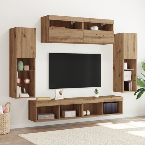 vidaXL TV Zidni Ormari s LED Svjetlima 2 kom Umjetnički Hrast 80x30x30 cm, TV Zidni Ormari s LED Svjetlima 2 kom Umjetnički Hrast 60x30x40 cm Cijene