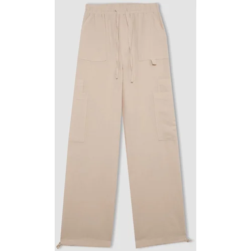 Defacto Cool Wide Leg Cargo High Waist Linen Blend Trousers