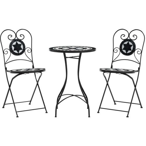 VidaXL Bistro set s mozaikom crno-bijeli od željeza i keramike Slike