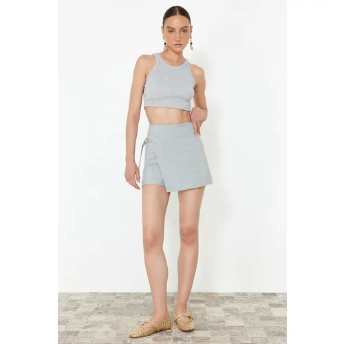 Trendyol Gray Double Breasted Closure Buckle Detailed Woven Shorts Skirt