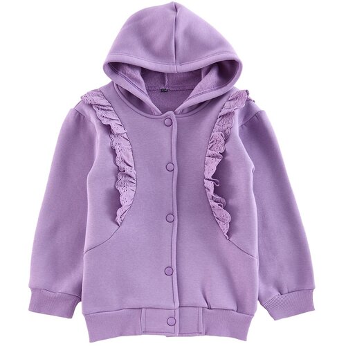 Trendyol Lilac Girl's Ruffle Detailed Hooded Cotton Knitted Cardigan Cene