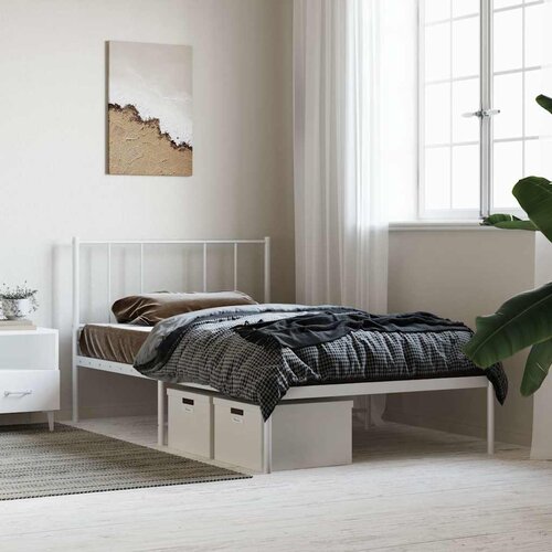  Metalni okvir za krevet s uzglavljem bijeli 107x203 cm Slike