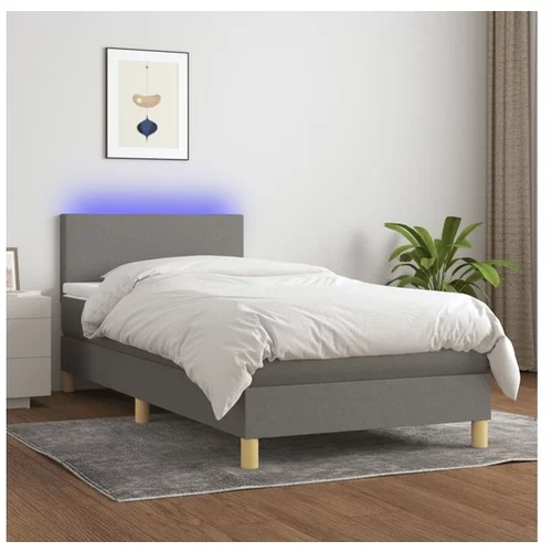 vidaXL Box spring postelja z vzmetnico LED temno siva 90x190