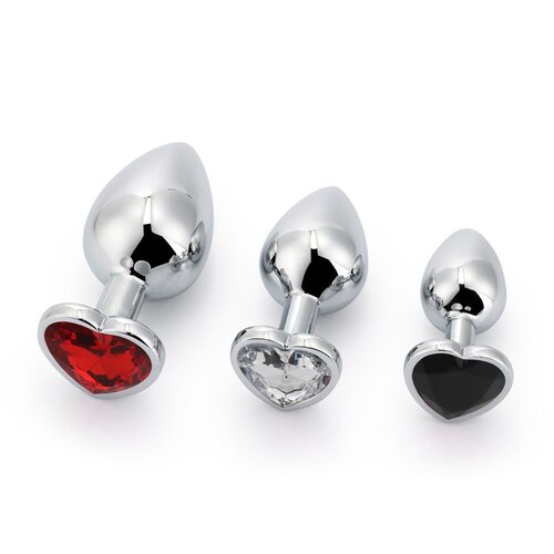 Brutus 3 size alu plug set with colored heart shaped stone Cene