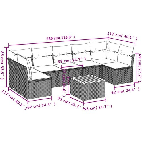 VidaXL 8-dijelni set vrtnih sofa od poliratana s jastucima sivi Slike