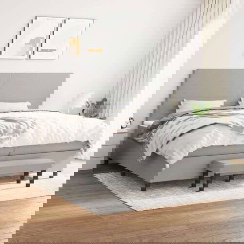  Box spring postelja z vzmetnico svetlo siva 200x200 cm blago, (20761057) Cene