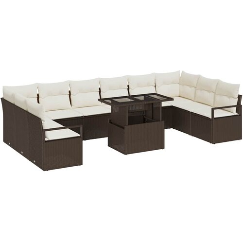  11-dijelni vrtni sofa set s jastučićima smeđa Poli Ratan 2-sjedna vrtna sofa s jastučićima smeđa Poli Ratan Cene