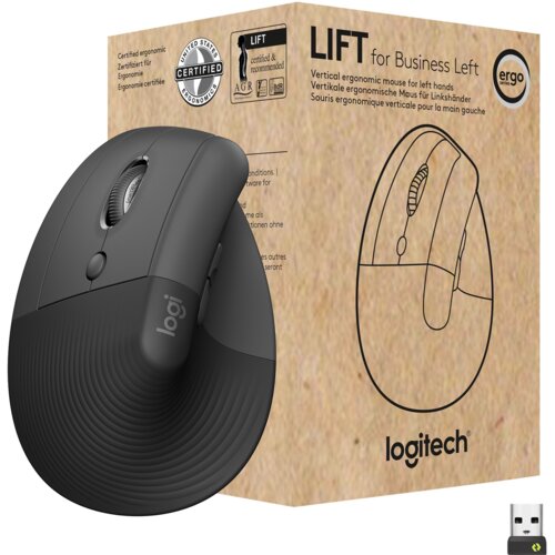Logitech Lift for Business mi&amp;scaron; Leva roka RF brezžični + Bluetooth Optičen 4000 DPI Slike