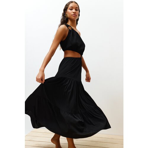 Trendyol Black Maxi Woven Cut Out/Window One Shoulder Beach Dress Slike
