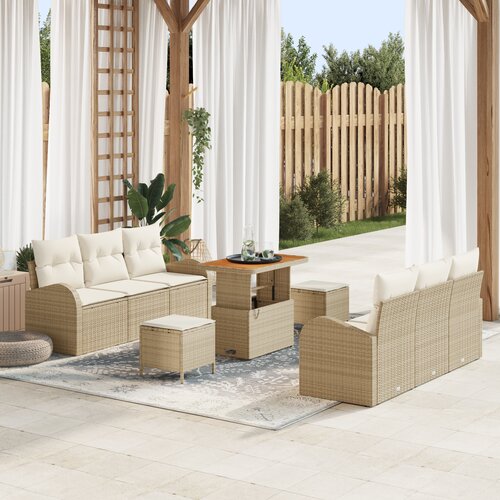 vidaXL 9-dijelni vrtni sofa set s jastučićima bež poli ratan akacija Cene