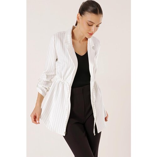 By Saygı Longitudinal Pinstripe Drawstring Waist Coated Sleeves Jacket Slike