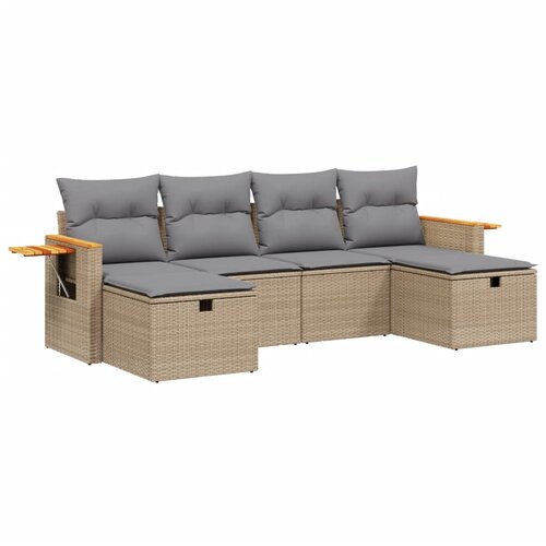  6-dijelni set vrtnih sofa s jastucima bež od poliratana 61.5 x 62 x 69 cm Slike