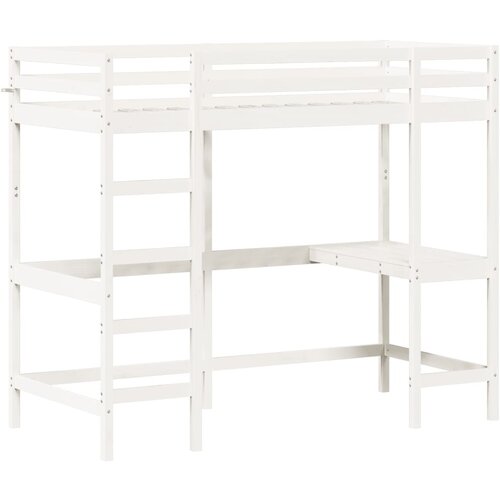 VidaXL Posteljni okvir z mizo bel 90x190 cm trdna borovina, (21007333) Slike