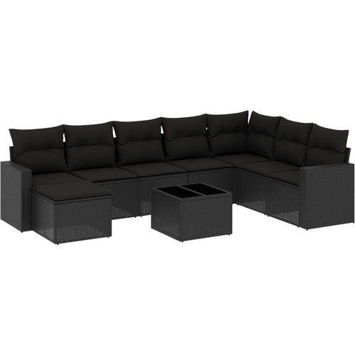  9-dijelni set vrtnih sofa s jastucima crni od poliratana Slike