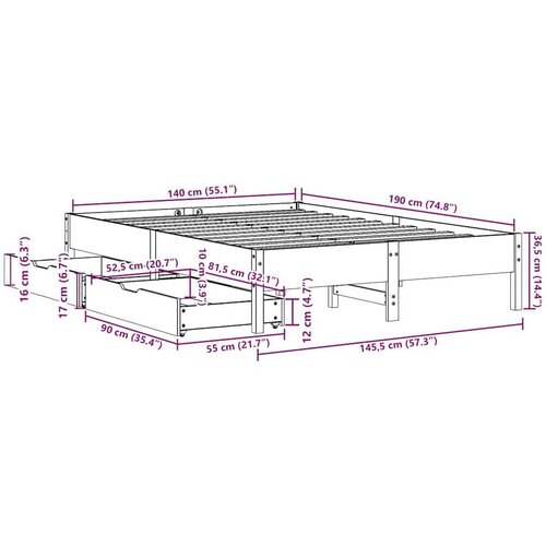 VidaXL Okvir kreveta bez madraca 140 x 190 cm od masivne borovine Slike