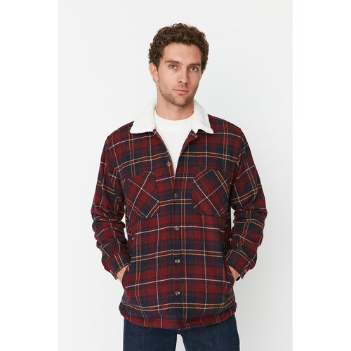 Trendyol Claret Red Men Regular Fit Woodcut Plaid Overshirt Jacket Cene