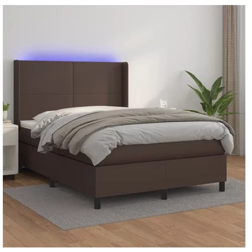 vidaXL Box spring postelja z vzmetnico LED rjava 140x190cm u