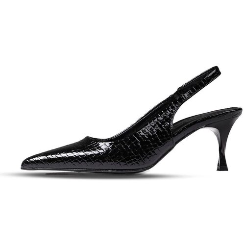 Mio Gusto Rochelle Women's Black Snake Pattern Open Back Heeled Shoes Slike