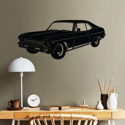 Wallity zidna dekoracija chevrolet nova 1972 classic sedan, 60 x 27 cm, crna Cene