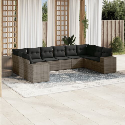 vidaXL 10-dijelni set vrtnih sofa od poliratana s jastucima sivi Cijene
