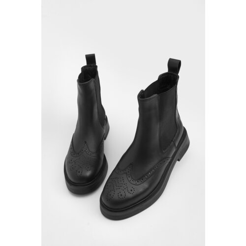 Marjin Women's Genuine Leather Elastic Side Band Daily Boots Yestin Black Slike
