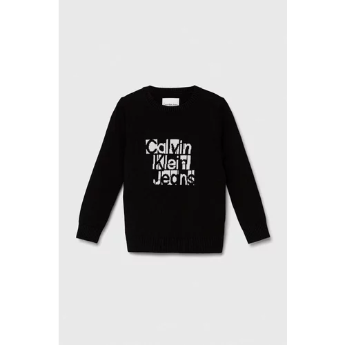 Calvin Klein Jeans Otroški bombažen pulover črna barva