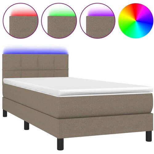  Krevet box spring s madracem LED smeđesivi 90x200 cm tkanina Slike