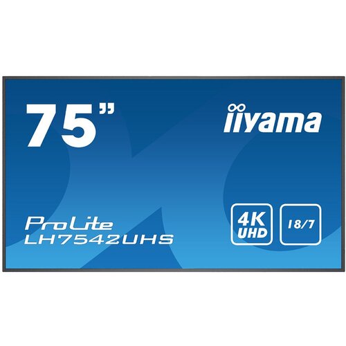  75&amp;amp;quot; 3840x2160, 4K UHD IPS panel, Landscape and Portrait, Full Metal Housing, FailOver, Fan-less, Speakers, Multiple In-/Outputs (DisplayPort, HDMI, Displayport-Out), 500cd/m&amp;sup2;, Media Play USB Port, LAN/RS232 Control, SDM-L PC-Slot, 18/7 Operation - LH7542U Slike