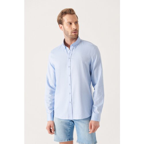 Avva Men's Blue Oxford 100% Cotton Buttoned Collar Standard Fit Regular Cut Shirt Slike