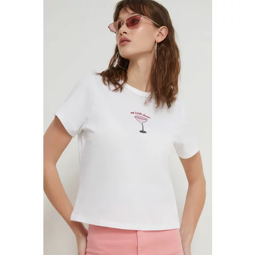 Abercrombie & Fitch Bombažna kratka majica ženski, bela barva