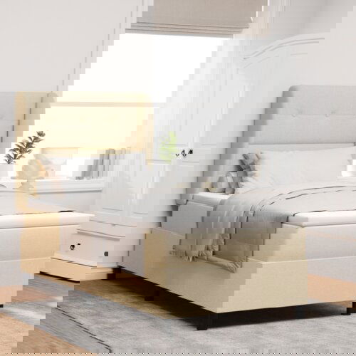Box Spring Krevet s Madracem u Krem Boji - 100x200 cm Tkanina Cijene