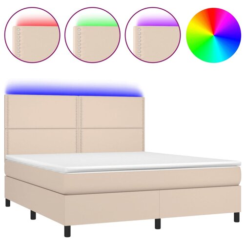 Maison Chic Box spring postelja - Vzmetna postelja vzmetnico LED kapučino 180x200 cm um. usnje SL15804, (21895783) Cene