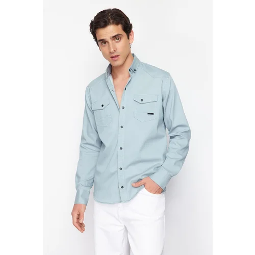 Trendyol Mint Regular Fit Denim Shirt with Snap Fasteners