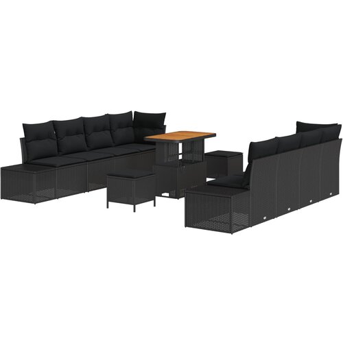 vidaXL set od 11 dijelova vrtnog sofa s jastucima crni poli ratan acacia, dvosed vrtnog sofa s jastucima crni poli ratan, set od 3 dijela za vrtno objedovanje s jastučićima crni poli ratan acacia Cijene