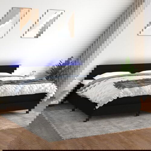 vidaXL Krevet box spring s madracem LED crni 160x200 cm od tkanine Cijene