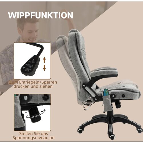 Direktorska stolica s funkcijom masaže i grijanja ergonomska podesiva do 120 kg siva Slike