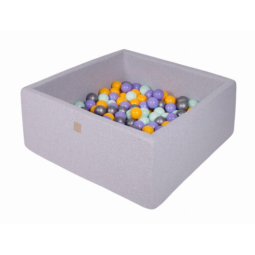 MeowBaby Square Ball Pool, 90x90x40 cm s 300 žogami, bombaž, svetlo siva: Heather/Yellow/Mint/Silver, (21333859) Cene