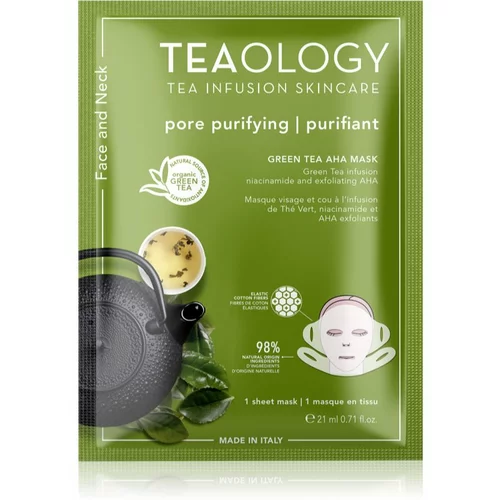 Teaology Face Mask Green Tea AHA Sheet maska za čišćenje i osvježavanje lica za lice i vrat 21 ml