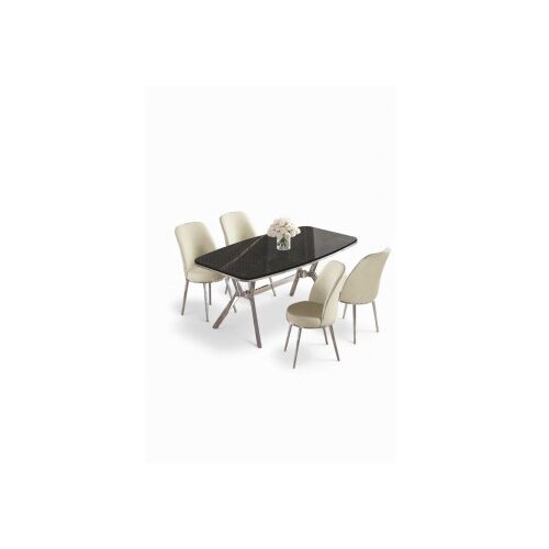 Hanah home Set trpezarijskog stola i stolica (5 delova) Lena Black Marble Chrome Cream Cene