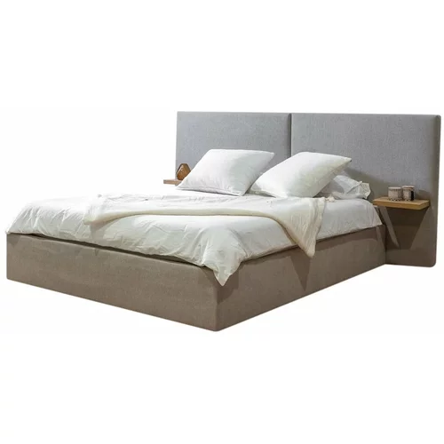 Bobochic Paris Svetlo siva oblazinjena zakonska postelja s prostorom za shranjevanje in letvenim dnom 160x200 cm Blandine –
